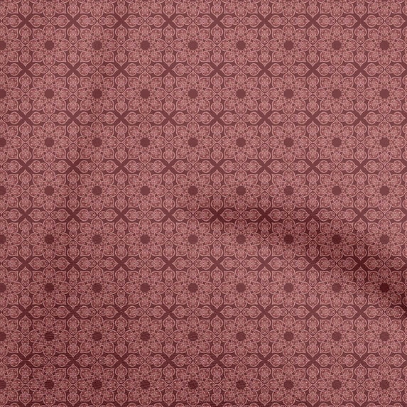 oneOone Cotton Silk Maroon Fabric Asian Floral Tiles Craft Projects Decor Fabric Printed By The Yard 42 Inch Wide