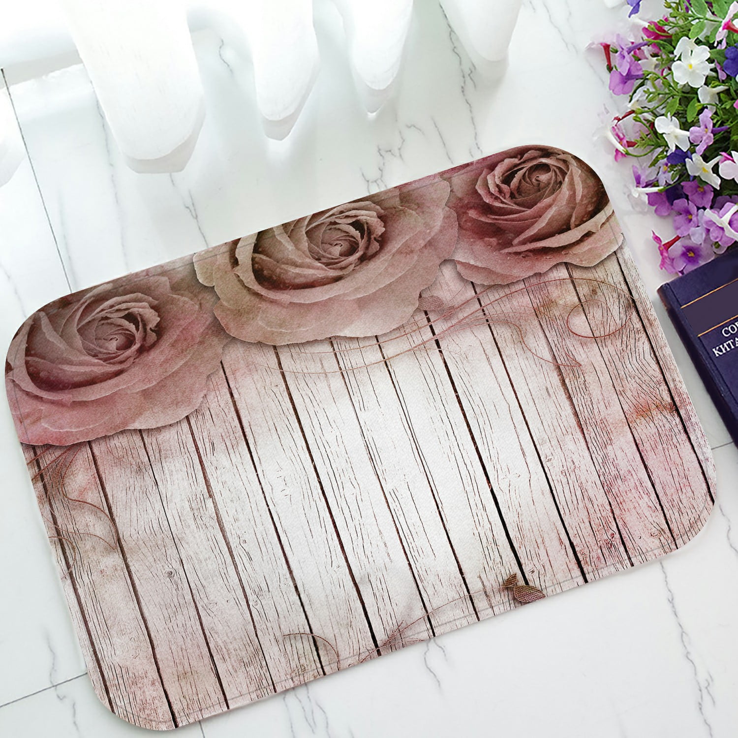 ECZJNT Wooden Roses Doormat Bath Mat Rug Entrance Rug Floor Mats 23.6x15.7 inch