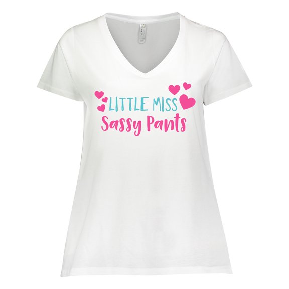 Inktastic Little Miss Sassy Pants, Hearts - Pink Blue Women's Plus Size V-Neck T-Shirt