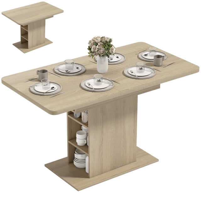 HOMCOM Table à Manger Extensible pour 4-6, Table de Cuisine Rectangulaire, Naturel