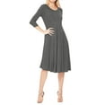 thumbnail image 2 of Women's Casual Loose Fit 3/4 Sleeve Round Neck Jersey Knit A-Line Comfy Solid Midi Dress, 2 of 4