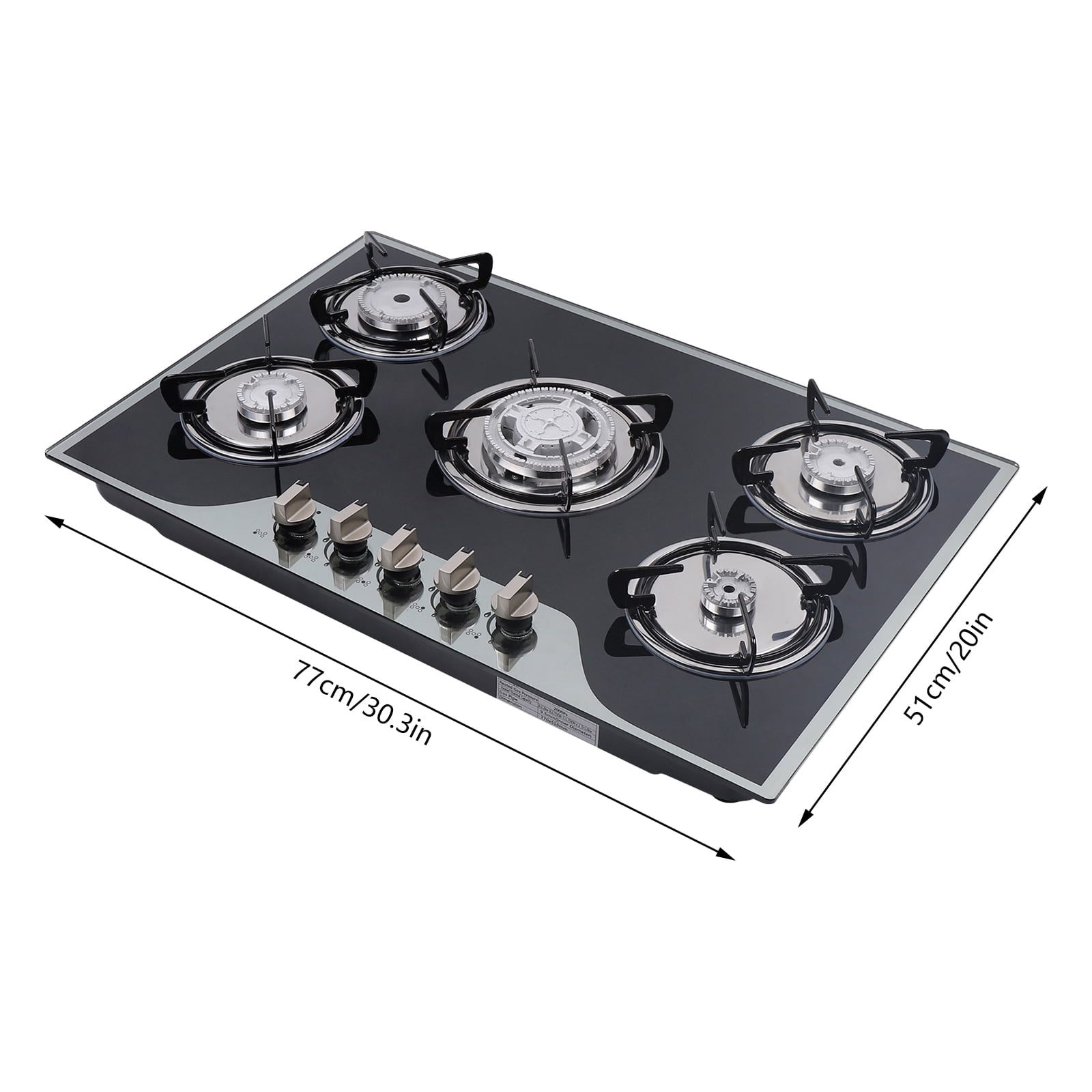 Cook Top 30 Inch Stainless Steel Built-in 5 Burners Stove LPG/NG Gas Cooker Hob for Homes or Restaurants