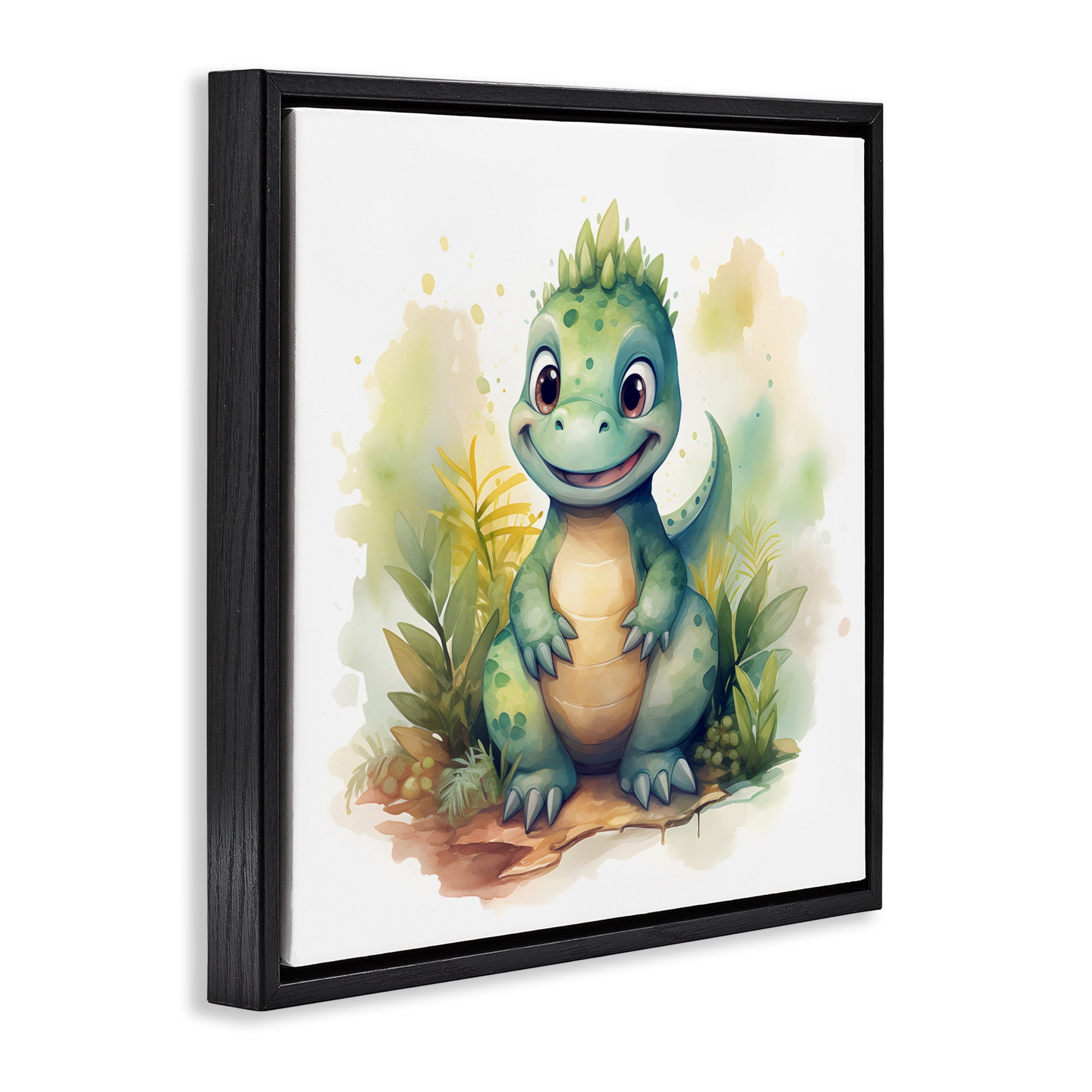 Stupell Industries Crafty Smiling Dinosaur Black Framed Floater Canvas Wall Art, design by Steve Hunziker