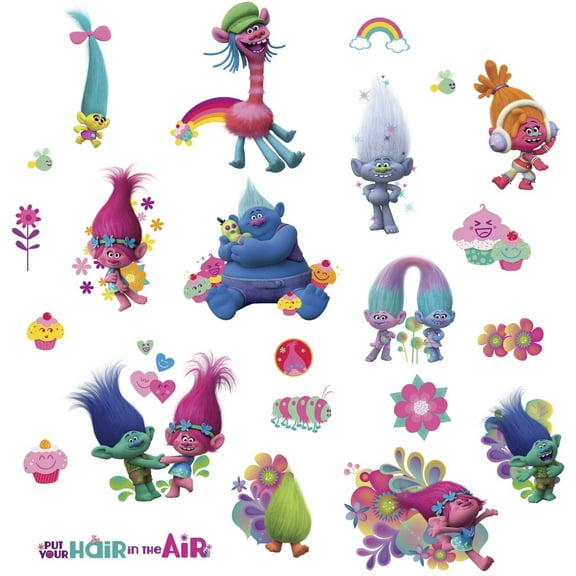 Roommates Trolls Peel And Stick Wall Decals RMK3400SCS Colorful 27 Kids Room Wall Stickers