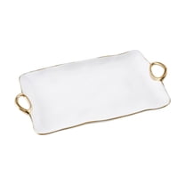 Pampa Bay Titanium-Plated Porcelain Golden Handles Large Platter, 17.5 x 9.5 x 1.75 in, White and Gold