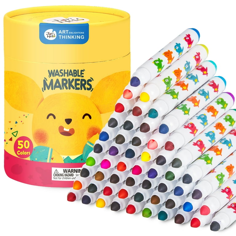 Jar Melo 50 Count Washable Markers Set, Non-Toxic, Broad Line Toddler  Markers for School