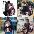 thumbnail image 2 of HUIACONG Kids Backpack 4-IN-1 Set Black Sakura Axolotl 17 Inch for Boys Girls Age 8-12 Lightweight School Backpack with Detachable Lunch Box Pencil Case Water Bottle Holder, 2 of 7