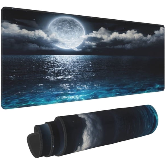 Large Mouse Pad Anime Moon Ocean Desk Mat Extended Gaming Mouse Pad XXL Wave Full Desk Water Proof Keyboard Pad Gaming Mat with Non-Slip Stable Rubber Base for Computer Office Keyboard Laptop