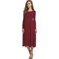 thumbnail image 2 of Cuteduck Women's Casual Long Sleeve Pleated T-shirt Dresses Crewneck Empire Waist Loose A-Line Flare Midi Dress S-2XL, 2 of 5