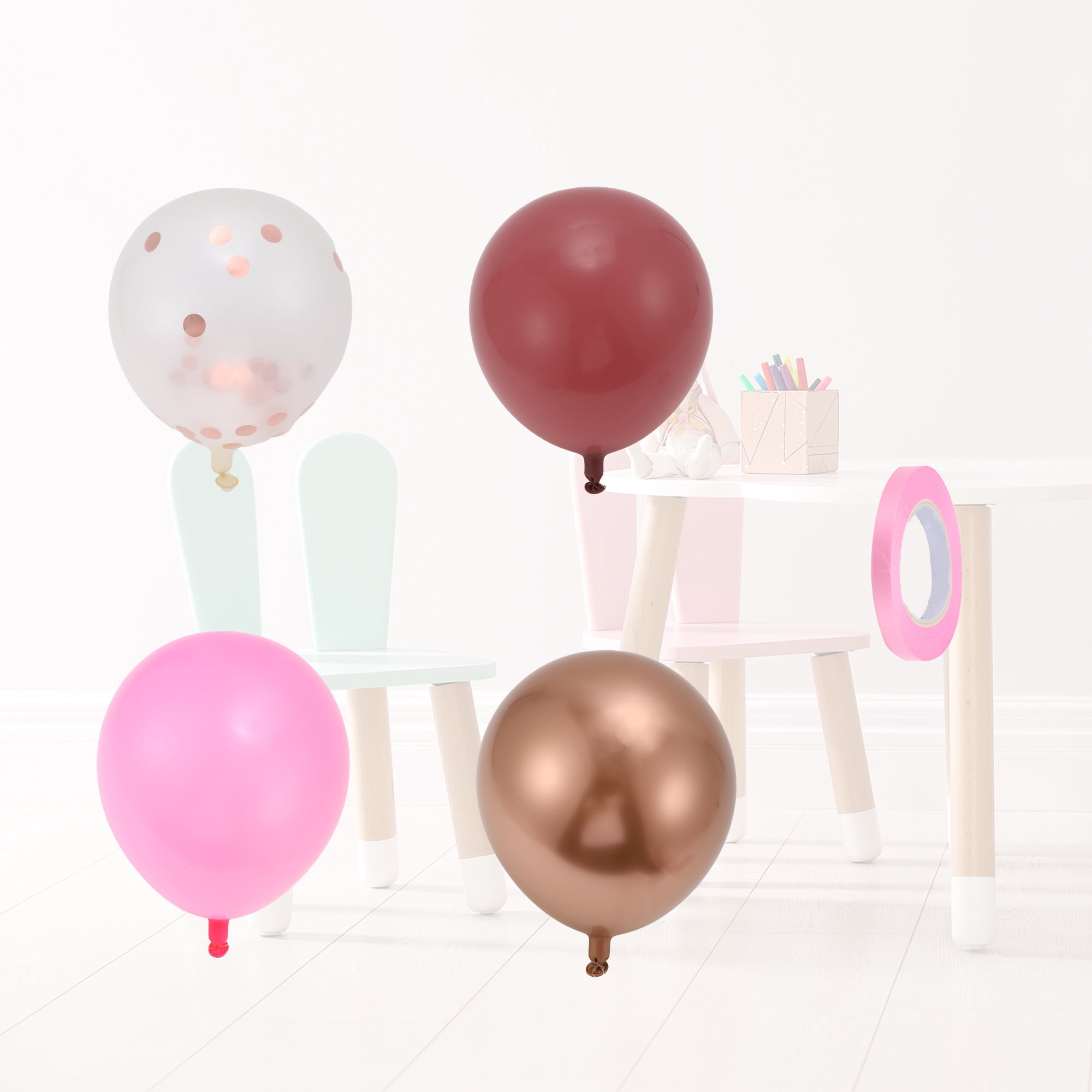 Unique Bargains Latex Party Balloons with Ribbon Pink Red Gold Tone Clear 10inch 20Pcs