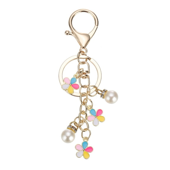 Uxcell Flower Keychain Charm, Cherry Blossom Enamel Charm Cute Floral Keyring Pendant with Lobster Clasp for Women, Blue