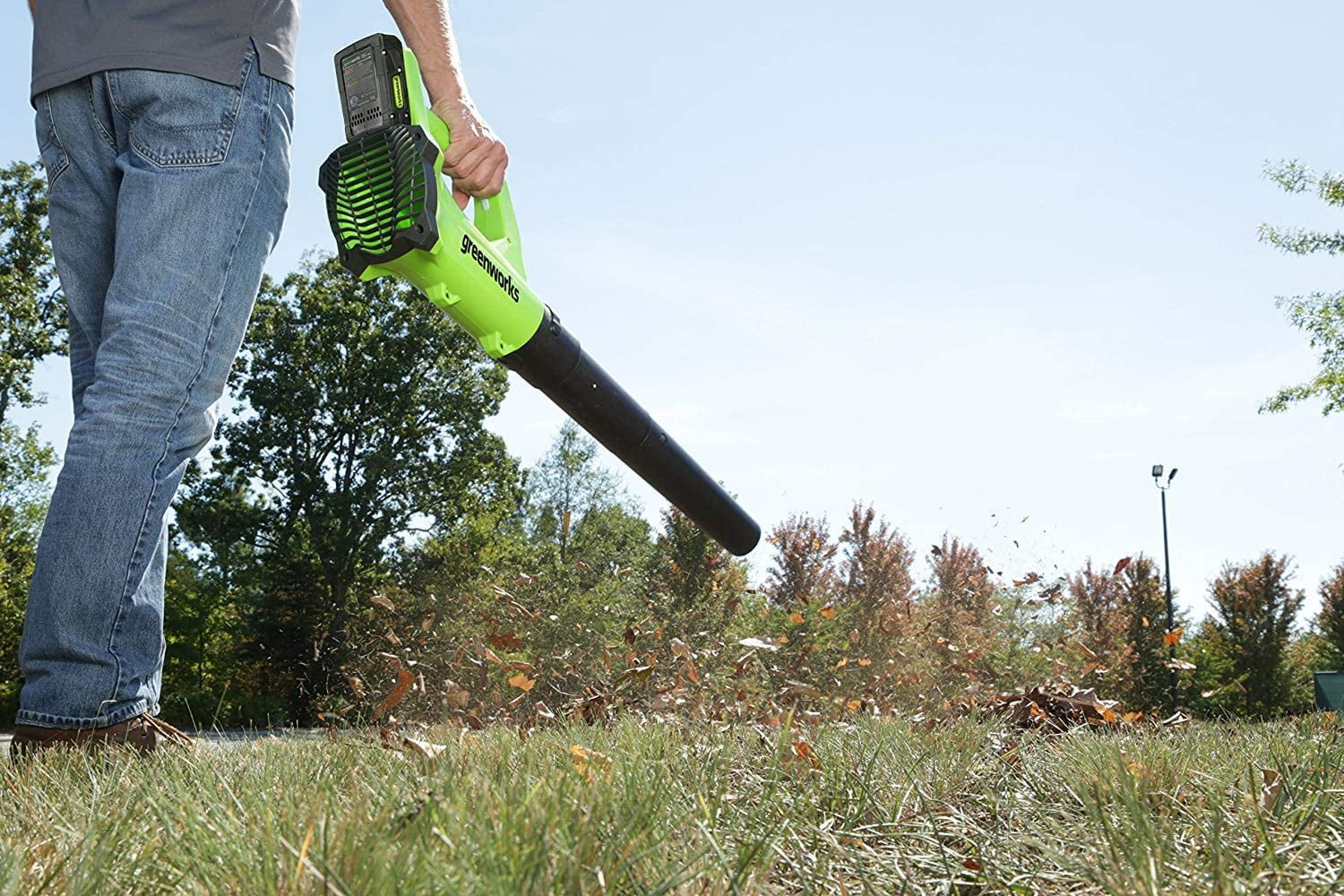 Greenworks 24V 330 CFM 100 mph Cordless Leaf Blower with 2.0 Ah Battery and Charger, 2403502AZ