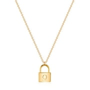 MEVECCO 18K Gold Plated Personalized Padlock Initial Letter Pendant Necklace for Women Jewelry Gift