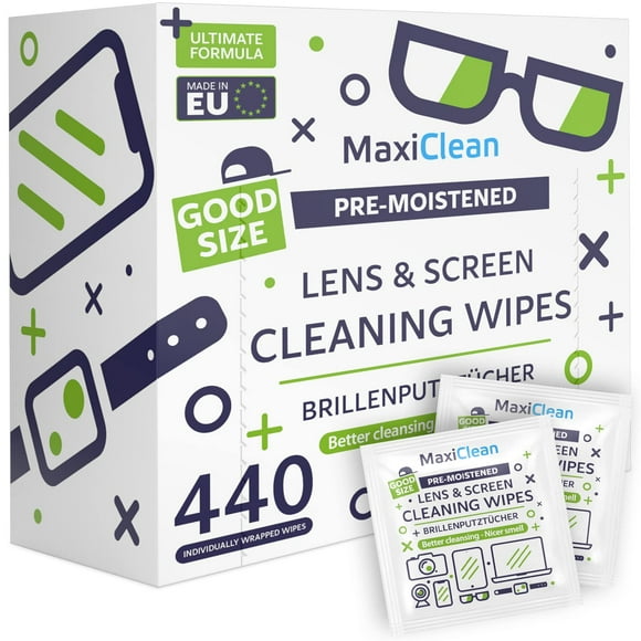 Toallitas para lentes Maxi Clean, paquete de 440, prehumedecidas para anteojos