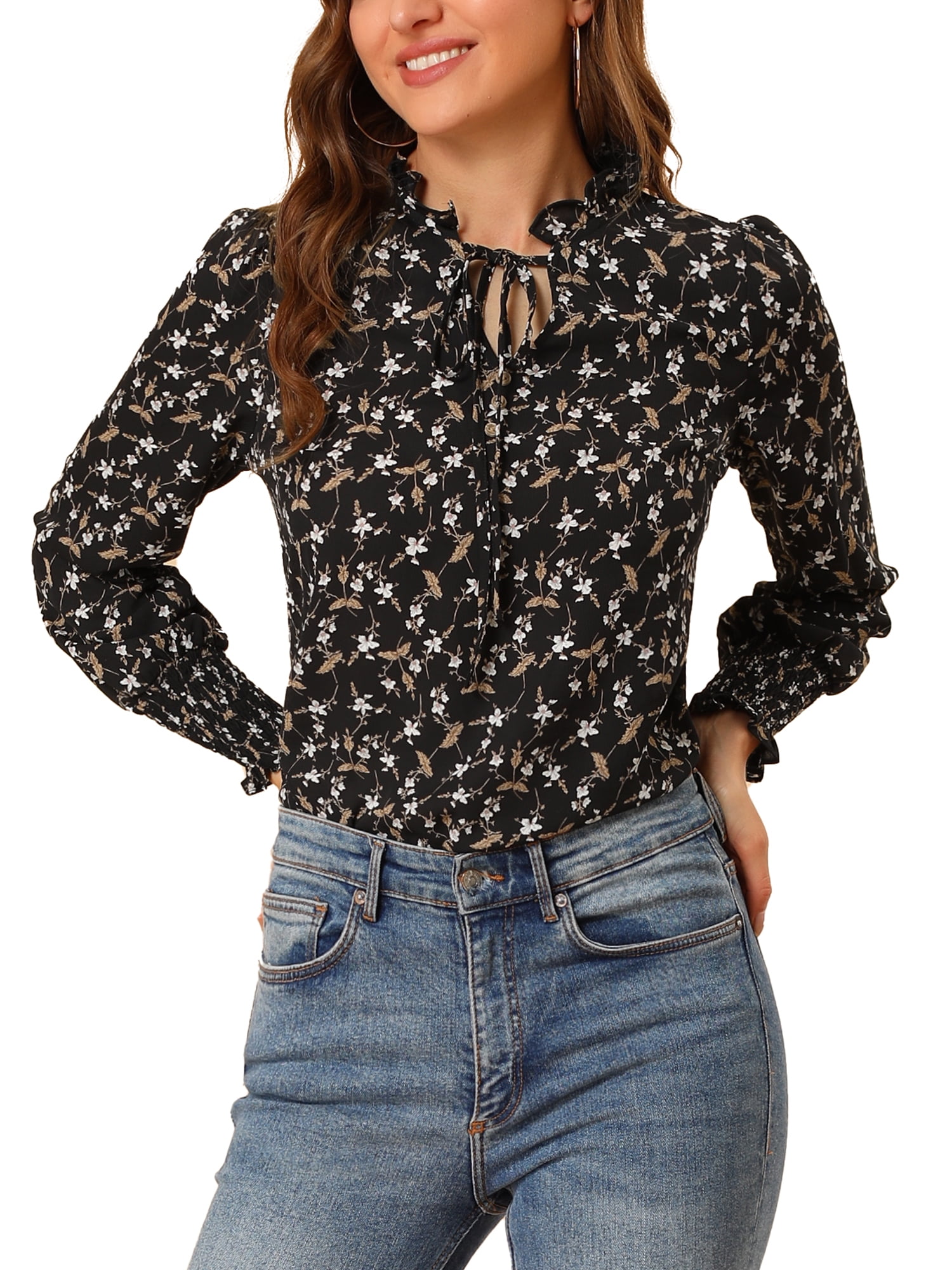 black floral chiffon blouse