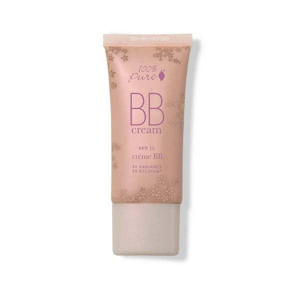 100% PURE BB Cream Shade 30 Radiance Full Face Coverage Skin Care & Glow - All-In-One Primer Concealer & Foundation Makeup - Shimmery Dewy Youth Tan Color w/Warm Golden Undertone - Vegan - 1 Fl Oz