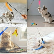 Qoosea Cat Feather Toys, 13PCS Replacement Teaser with Bell Refills and 2PCS Retractable Cat Wand Toy , Interactive Cat Wand for Kitten Cat Having Fun Playing