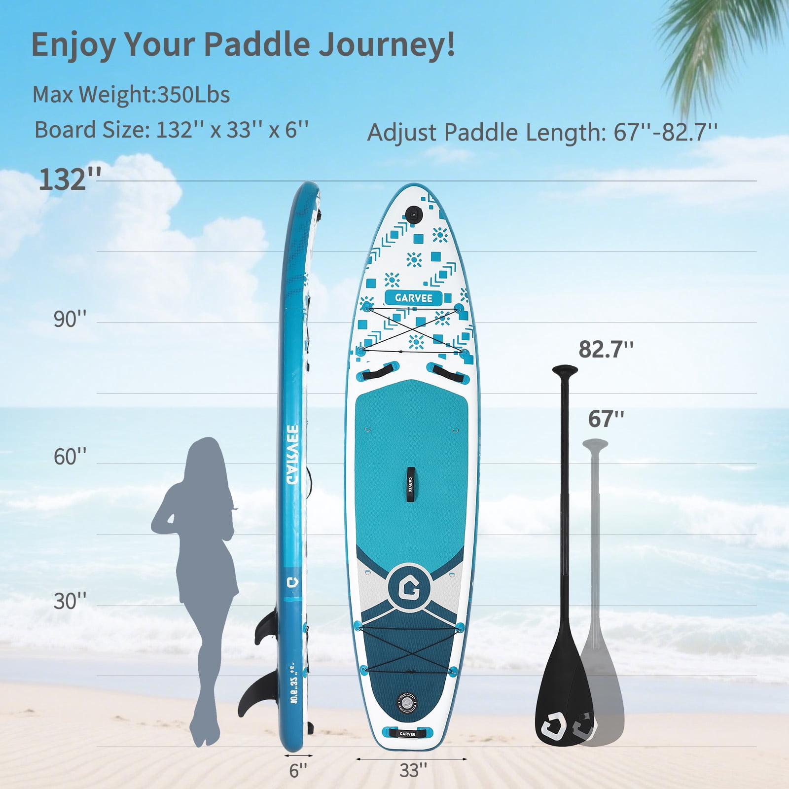 11' Inflatable Stand Up Paddle Board – 350lbs Capacity, Complete SUP Kit for Adults & Youth, Ideal for Beach, Lake & River