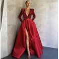 thumbnail image 1 of Vestido de noche largo con escote en V, manga larga y un hombro al aire, sexy, con lentejuelas grandes y abertura para mujer, 1 of 6