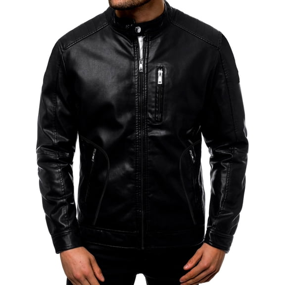 Chamarra Para Hombre Shendy Vendi Chaqueta Vinipiel Tipo Biker Negro Grande