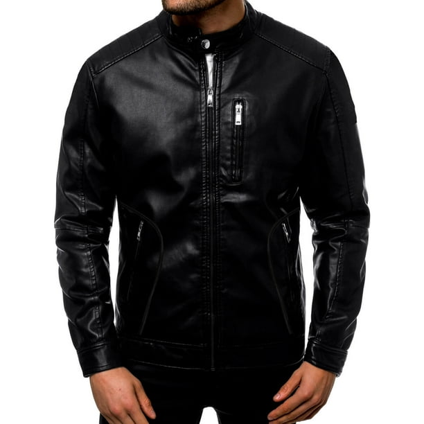 Chamarra Para Hombre Shendy Vendi Chaqueta Vinipiel Tipo Biker Negro Chica