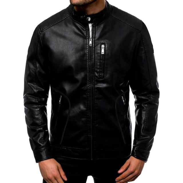 Chamarra Para Hombre Shendy Vendi Chaqueta Vinipiel Tipo Biker Negro Grande
