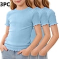 thumbnail image 2 of KyCheLot 3 Pack Ribbed Knit Tops for Girls Crew Neck Solid Color Short Sleeve T-Shirts Trendy Ruffle Trim T-Shirts, 2 of 7