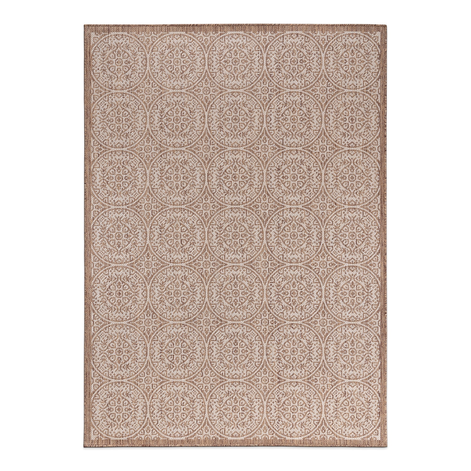 World Rug Gallery Transitional Floral Circles Textured Flat Weave Indoor/Outdoor Area Rug - BROWN 5' X 7'