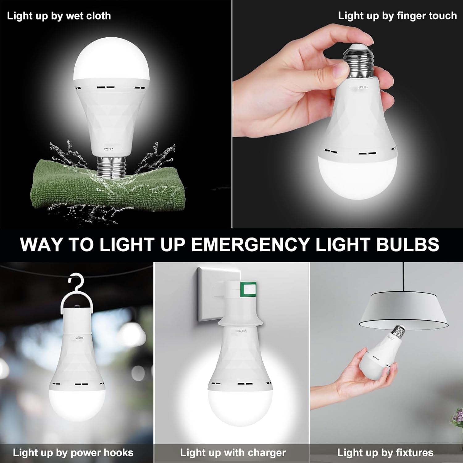 GMOX Rechargeable Emergency LED Light Bulbs, 6 Pack, 9W (Equivalent to 60W), 6500K Daylight White, Battery Backup, E27 Base