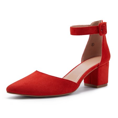

Dellytop Women s Pointed Toe Pumps Ankle Strap Buckle Chunky Block Heel Dress Sandals
