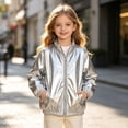 thumbnail image 6 of Mifsaly Girls Boys Shiny Jacket Lightweight Stand Collar Full Zip Casual Coats Kids Fall Spring Outdoor Outerwear with Pockets, 6 of 9