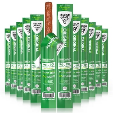 Mission Meats Beef Sticks – 100% Grass Fed & Pasture Raised, Sugar Free, Individually Wrapped Healthy Snacks, Whole 30 & Paleo, Original 1oz (12ct)
