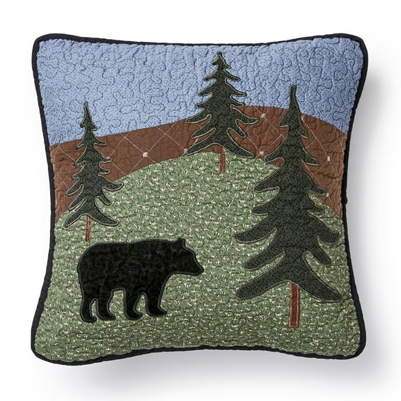 Donna Sharp Bear Lake Pieced Cotton Square Bear Throw Pillow