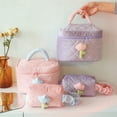 thumbnail image 4 of Qarigey Bolsa de cosméticos de moda con flor de tulipán, bolsas de maquillaje de gran capacidad, organizador práctico portátil, regalo de Bolsas de maquillaje color crema 25*16*15.5 cm, 4 of 6