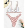 thumbnail image 4 of ZAFUL Women Leisure Terry Cloth Checkerboard Pattern Cheeky Bikini Swimwear Light Pink L, 4 of 5