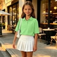 thumbnail image 5 of Girls Golf Shirts Short Sleeve Performance Polo Moisture Wicking Loose Fit Sport Tops for Kids Tennis 5-14Y Green 140, 5 of 6