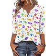 thumbnail image 2 of Mardi Gras Shirts Womens Sequins Glitter V Neck Tunic Tops Carnival 3/4 Sleeve Novelty Blouse White XL, 2 of 5