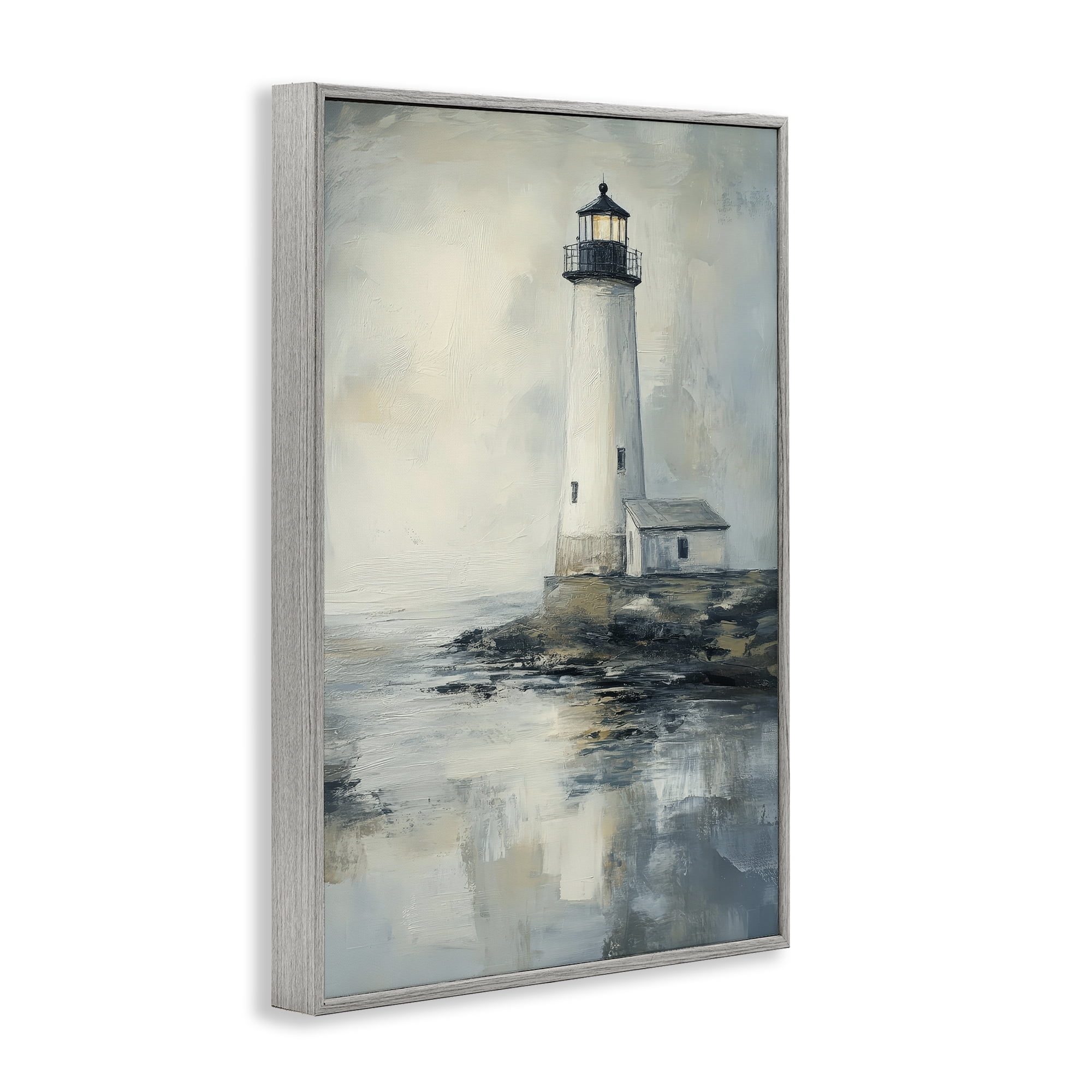 Stupell Industries Moody Lighthouse Reflecting Gray Framed Giclee Art, design by Petal Prints Design