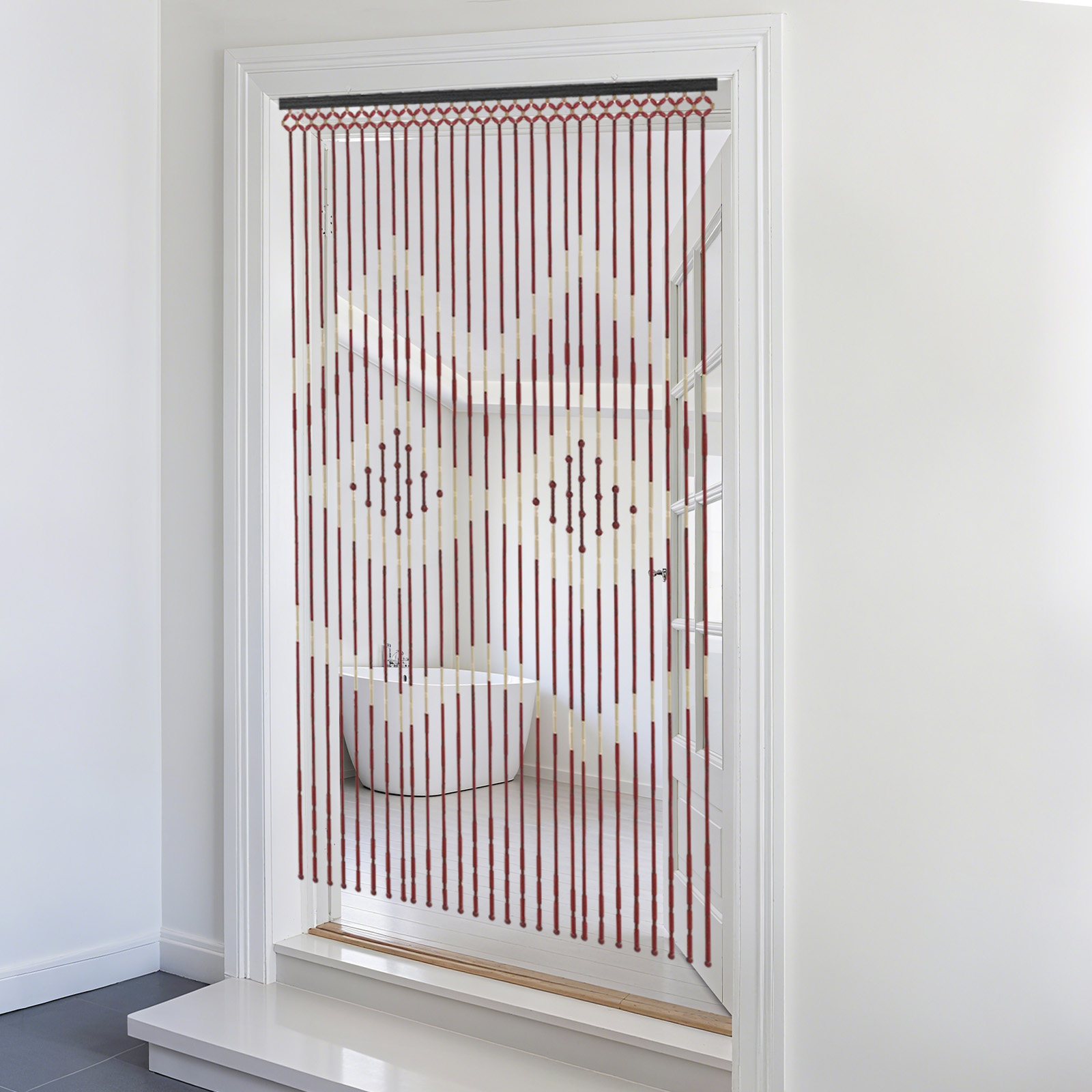 Natural Wood Bamboo Beaded Curtain for Doorway Room Divider 27 Strands