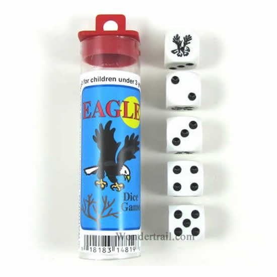 Eagle Dice Game White Opaque Dice with Black Pips D6 16mm (5/8in