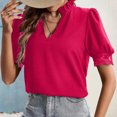 thumbnail image 6 of Yuzhih Womens Tops Dressy Casual V-Neck T-Shirts Loose Puff Short Sleeve Tunic Fashion Business Work Blouses, 6 of 7