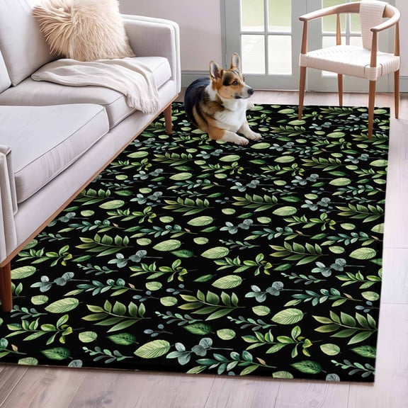 Area Rug for Living Room, Dark Green Leaves Non-Slip Indoor Large Carpet for Bedroom/Dining Room, Pastoral Farmhouse Botanical Plant Washable Low-Profile Rectangle Floor Mat Runner Rugs - 2.7 x 5 Ft