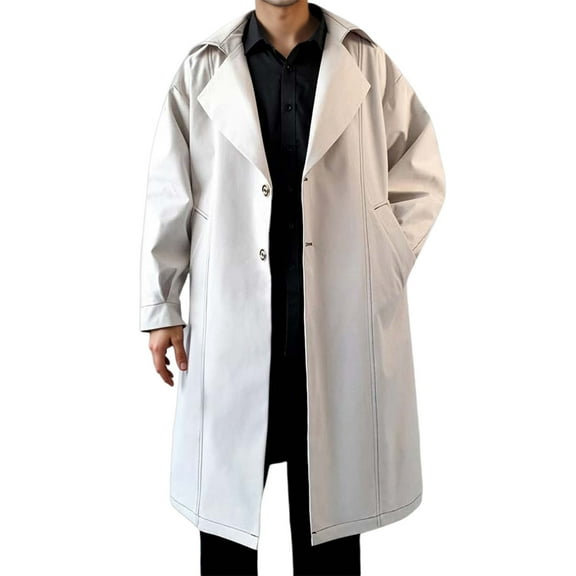 Aihuaihua Mens Trench Coat Single Breasted Outerwear Top Lapel Collar For Men Cardigan Jackets for Men Fall Spring Beige L