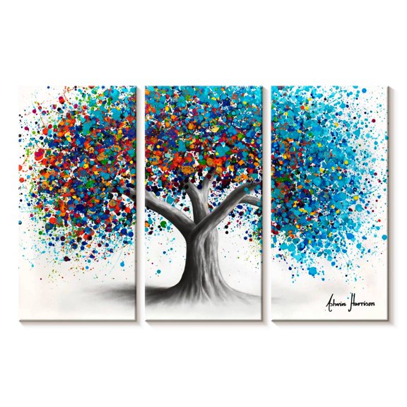 Elephant Stock Tree Of Optimism Wall Art - Horizontal Multi Panel Canvas - Living Room Wall Decor - Floral And Botanical Multi Panel - Gray And Gold Decor By Ashvin Harrison - 23" x 14"