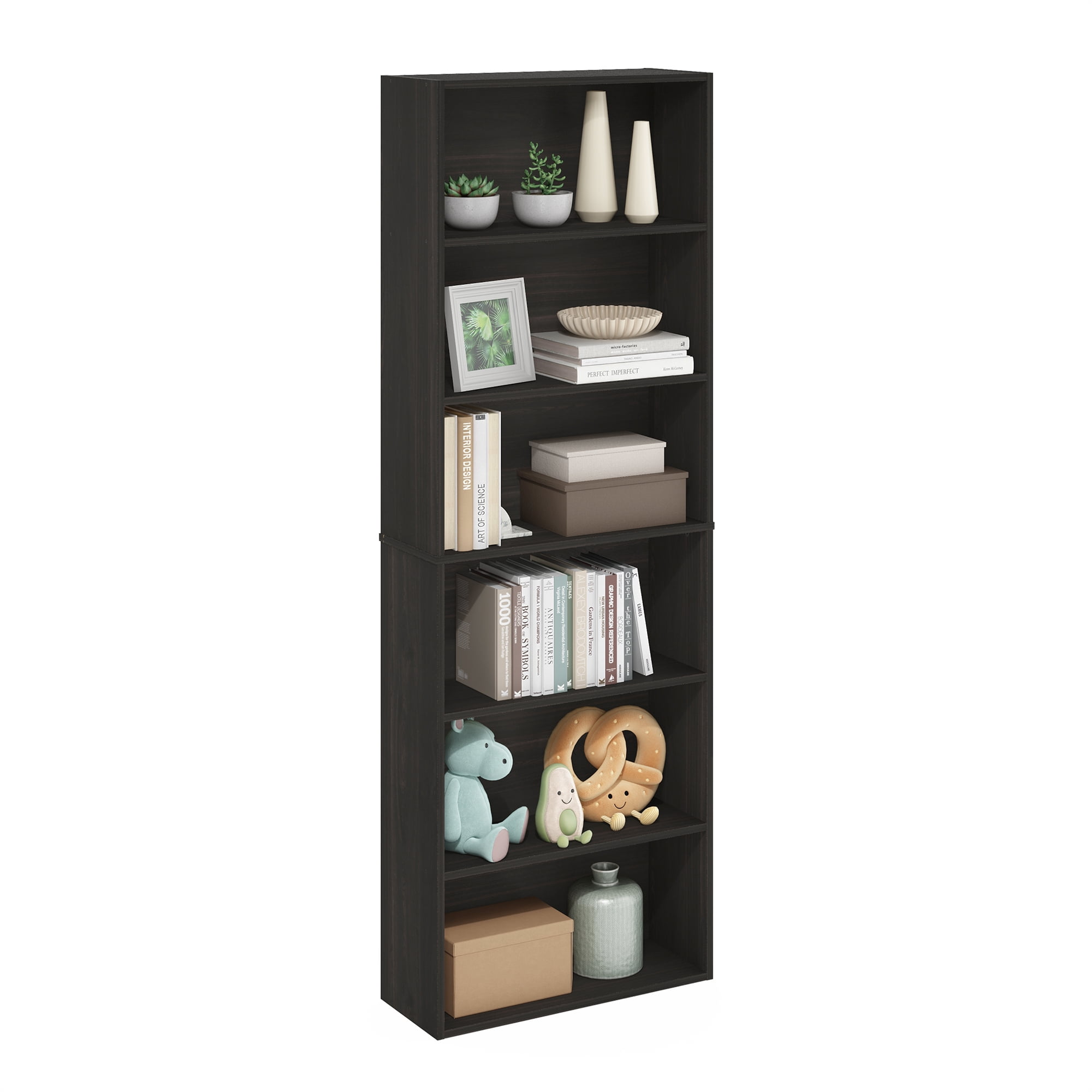 Furinno JAYA Simply Home Free Standing Adjustable 6-Tier Open Storage Bookcase, Espresso