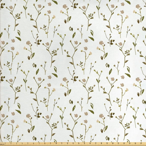 Floral Fabric by the Yard, Randomly Spread Layout Meadow Flowers in Wild Nature Tones on Plain Backdrop, Upholstery Fabric for Dining Chairs Home Decor Accents, White Multicolor by Ambesonne