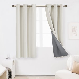 Deconovo 100% Blackout Linen Curtains, Cream, 42x84