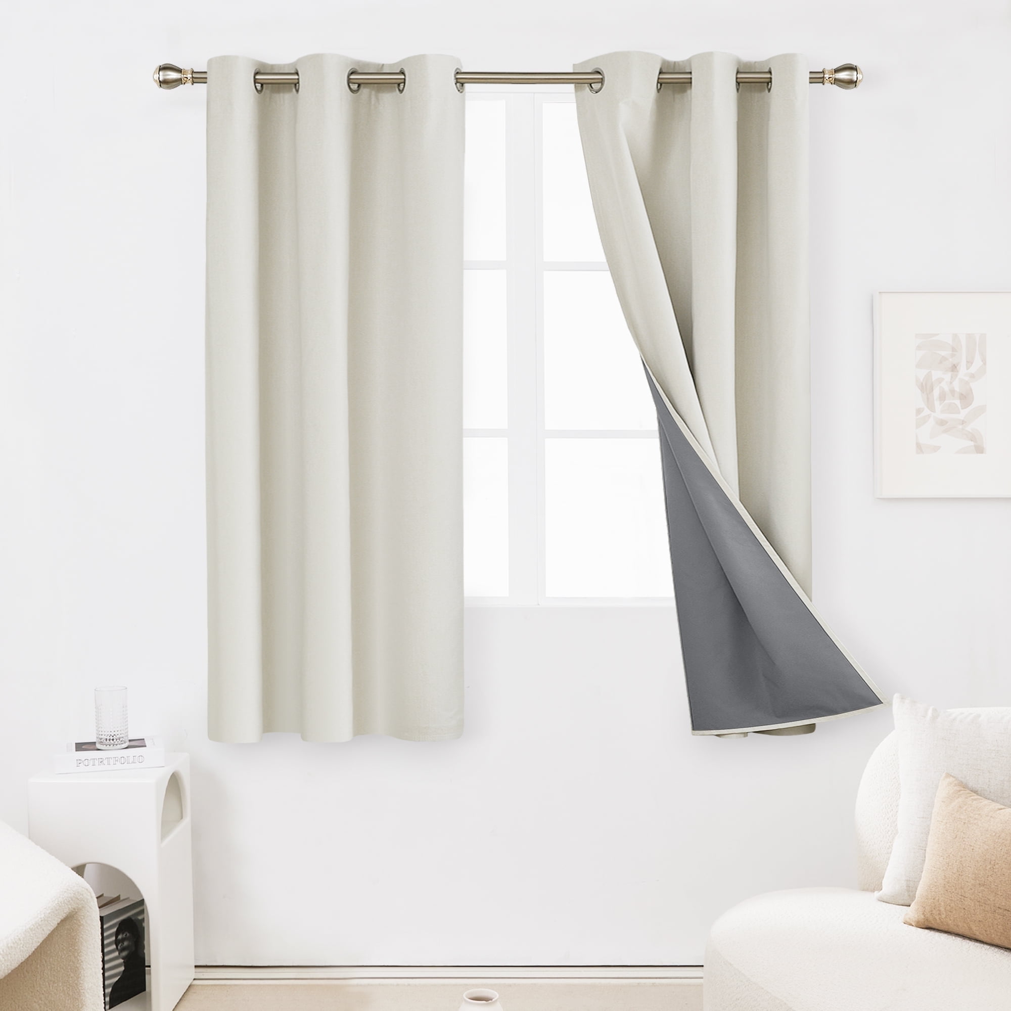 Deconovo 100% Blackout Linen Curtains, Cream, 42x84 photo 1