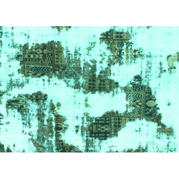 Ahgly Company Indoor Rectangle Abstract Turquoise Blue Modern Area Rugs, 7' x 9'