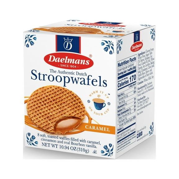 Daelmans Caramel Stroopwafels, Delicious Dutch Syrup Waffles, Contains Wheat, Milk, Soy, 10.94 oz, 8 Count